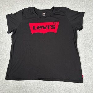 Levi's‎ T-shirt Womens 2X Black Red Crew Neck Short Sleeve Classic Logo Graphic